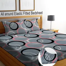 210 TC Cotton King 3D Printed Fitted (Elastic) Bedsheet-picture-24