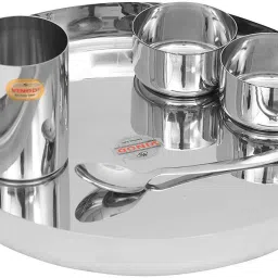 Pack of 20 Steel Stainless Steel 20 pcs Thali Set, Dinner Set, Bhojan Set of Dinner Plate, Katori Bowl, Glass, Spoon ( Assembled Dinnerware)kh13 Dinner Set-image-15