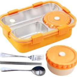 750ml Insulated Leak-Proof Bento Lunch Box with Utensils – Orange 3 Containers Lunch Box-image-50