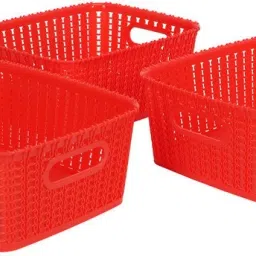 Plastic Set of 3 | Small | Red | Multipurpose Sturdy Woven Storage Baskets Organiser for Kitchen | Office | Stationery | Cosmetics | Accessories Baskets Storage Basket-picture-15