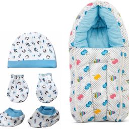 NEWBORN BABY COTTON SLEEPING BAG AND CAP MITTEN BOOTIES SET-14