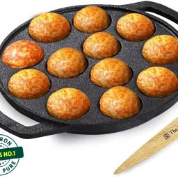 Pre-Seasoned Cast Iron Paniyaram Pan With Spatula - 8.3 inch, 12 pit Paniarakkal Set 0 L capacity 21 cm diameter-14