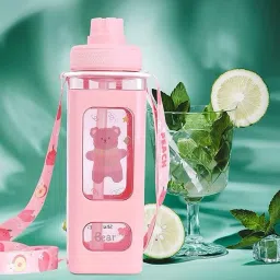 Kawaii Water Bottle with Straw and Sticker, Kawaii Bear Drinking Bottle 700 ml Water Bottle-image-46