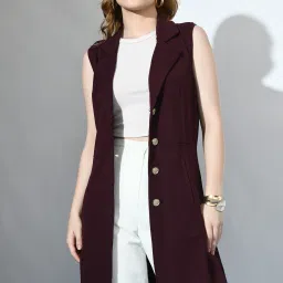 Women Longline Sleeveless Purple Shrug-image-55