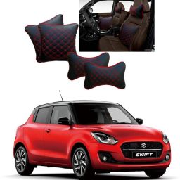 Black, Red Leatherite Car Pillow Cushion for Maruti Suzuki-image-27