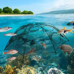 archoice Portable Fishing Net, Shrimp Minnow Crayfish Crab Baits Cast Mesh Trap Automatic Aquarium Fish Net image 4