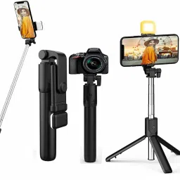 SURYAKUSH Best New R1S Bluetooth Remote Selfie Light 3in1 Selfie Stick Tripod Stand Single Gimbal for Camera, Mobile-28