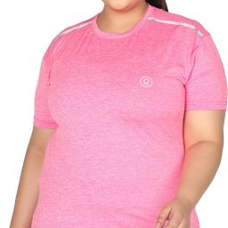 Women Colorblock Round Neck Polyester Pink T-Shirt-image-23
