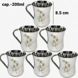 6 Premium Stainless Steel Laser-Cups 200 ML Capacity Stainless Steel Coffee Mug-image-46