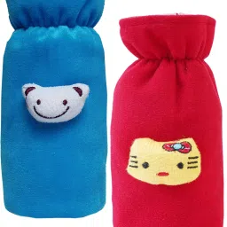 Rabbit Face Design Soft Velvet Stretchable Baby Feeding Bottle Cover With Easy to Hold Strap-Pack of 2 (Blue & Red)-image-56