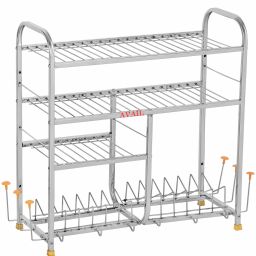 Utensil Kitchen Rack 4 Shelves Dish Rack | 24 x 24 Inch | Steel Kitchen Stand | Steel Storage Rack | Steel-image-82