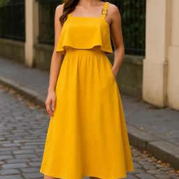 Women Fit and Flare Yellow Maxi/Full Length Dress-image-47