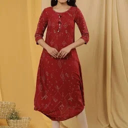 W Women Ethnic Motifs Printed Round Neck A-Line Kurta With Legging-15