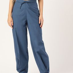 MBeautiful Women Blue Solid Organic Cotton Straight Fit High-Rise Carrot Lounge Pants-image-82