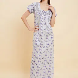Sweet Dreams Grey Floral Printed Pure Cotton Maxi Nightdress-picture-38