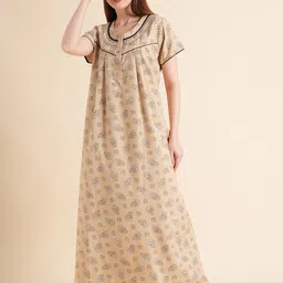Sweet Dreams Beige-Coloured Floral Printed Maxi Nightdress-picture-11