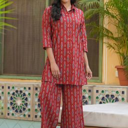 SANSKRUTIHOMES Ethnic Motifs Printed Pure Cotton Night Suit-picture-33