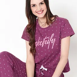 Zeyo Conversational Printed Pure Cotton Night Suit-image-94