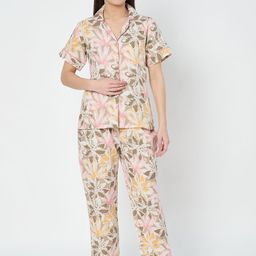 Fbella Women Printed Lapel Collar Night Suit-image-25