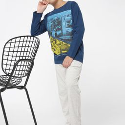 Sweet Dreams Boys Navy Blue & Grey Melange Printed Nightsuit-image-97