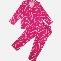 Hippodrome Kids Pink & White Christmas Candy Printed Night suit-40