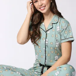 I like me Women Green Pure Cotton Printed Night Suit-picture-21