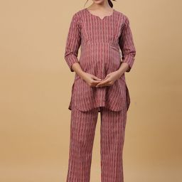 CRAFIQA Women Striped Pure Cotton Maternity Night Suit-image-87