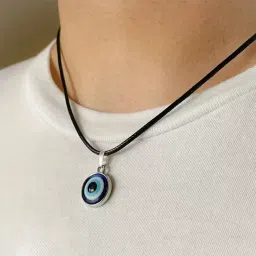 Turkish Blue Glass Evil Eye Black Dori Charm For Protection Plated Silver Fabric, Crystal Pendant-image-40