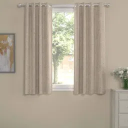 rosarahome Beige Solid Poly Cotton 5 Ft Semisheer Eyelet Window Curtains (Set of 2)-picture-8