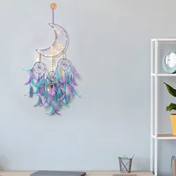 DULI Green & Lavender Metal Crescent Moon Hanging With Lights Windchime image 1