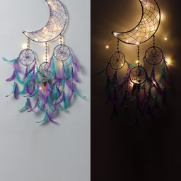 DULI Green & Lavender Metal Crescent Moon Hanging With Lights Windchime image 2