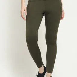 EVERDION Women Olive Green Coloured Solid Slim-Fit Tights-image-53