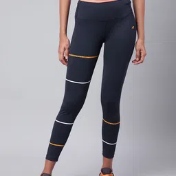 Alcis Women Navy Blue Striped Secure Fit Cropped Training Tights-image-63