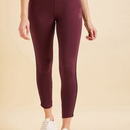 Sweet Dreams Women Burgundy And Black Side Tape Ankle Length Sports Tights-image-3