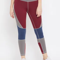 JUMP USA Women Maroon & Grey Colourblocked Active Wear Tights-image-29