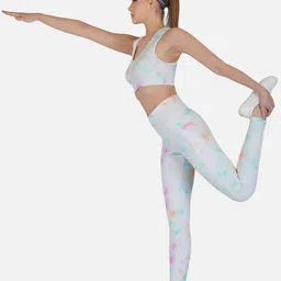 IMPERATIVE Women White & Pink Tie & Dye Slim Fit Dry-Fit Tights-picture-16