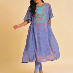 WISHFUL Floral Printed Sequinned A-Line Kurta With Leggings-16