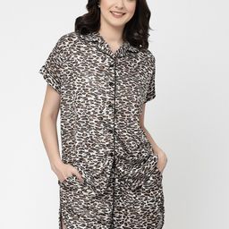 Arrabi Tiger Print Satin Women Night Suit-image-5