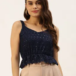 BRINNS Navy Blue Embroidered Sequinned Top-picture-18