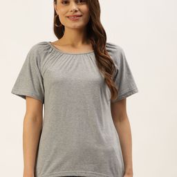 BRINNS Grey Melange Solid Pure Cotton Curved Hem Top-picture-33