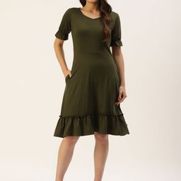 BRINNS Olive Green A-Line Midi Dress-image-44