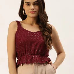 BRINNS Maroon Embroidered Sequinned Top-image-24