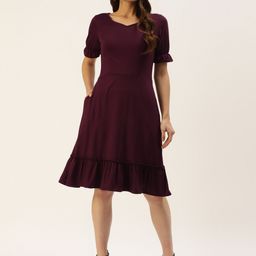 BRINNS Burgundy A-Line Midi Dress-image-3