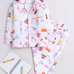 Knitting Doodles Girls Conversational Printed Pure Cotton Night Suit-picture-55