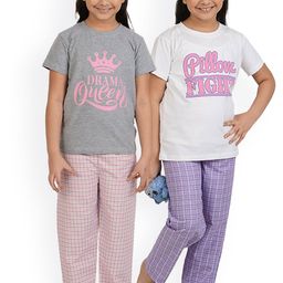frangipani Girls Pack of 2 White & Purple Printed Night suit-image-81