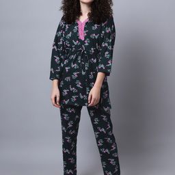Kanvin Women Teal And Pink Floral Printed Night suit-picture-7