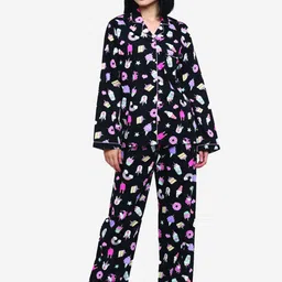 shopbloom Women Black Printed Night suit-image-9