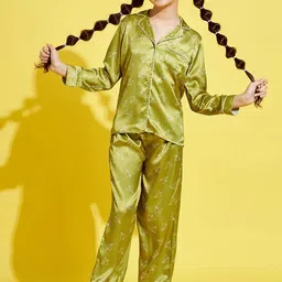 Cherry & Jerry Girls Green & White Printed Night suit-image-96