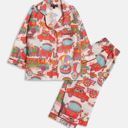 Bella Moda Kids Conversational Printed Lapel Collar Pure Cotton Night suit-picture-17