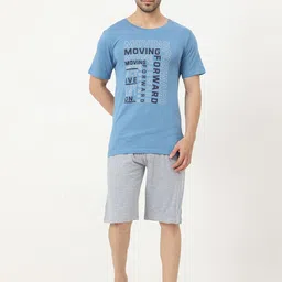 Masculino Latino Men Turquoise Blue & Grey Printed Night suit-image-52